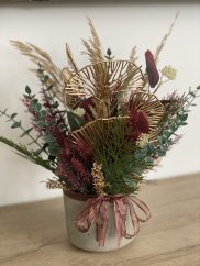 Aranžmá v betonovém květináči BURGUNDY a ZLATÁ